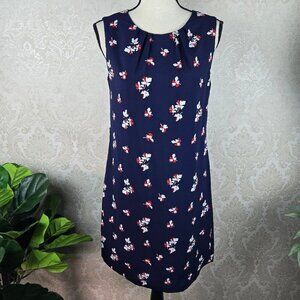 Max UK Size 10 (US 6) Sleeveless Shift Dress Navy Blue Red White Flowers NWT